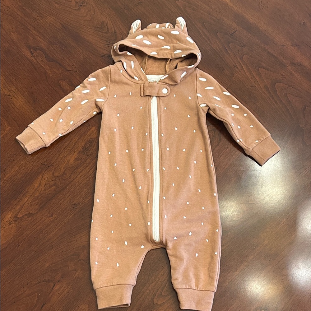 Fawn Deer Printed Onesie with Hood and Ears 3 Months